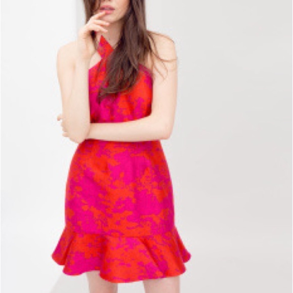 Anthropologie Hutch Brocade Dress in Red Pink Pattern
